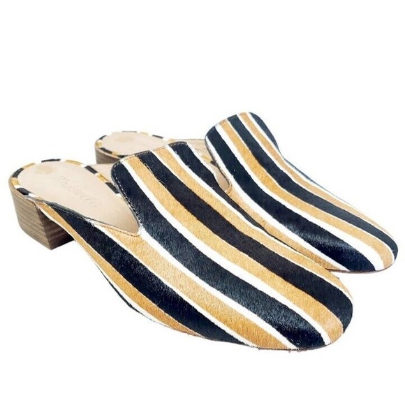 Madewell Shoes - Madewell Womens Mules Willa Brown Black Striped Calf Hair Slip On Shoes Size 7.5